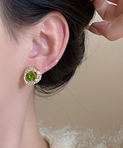 Boutique Green Aloy Crystal Zircon Stud Earrings