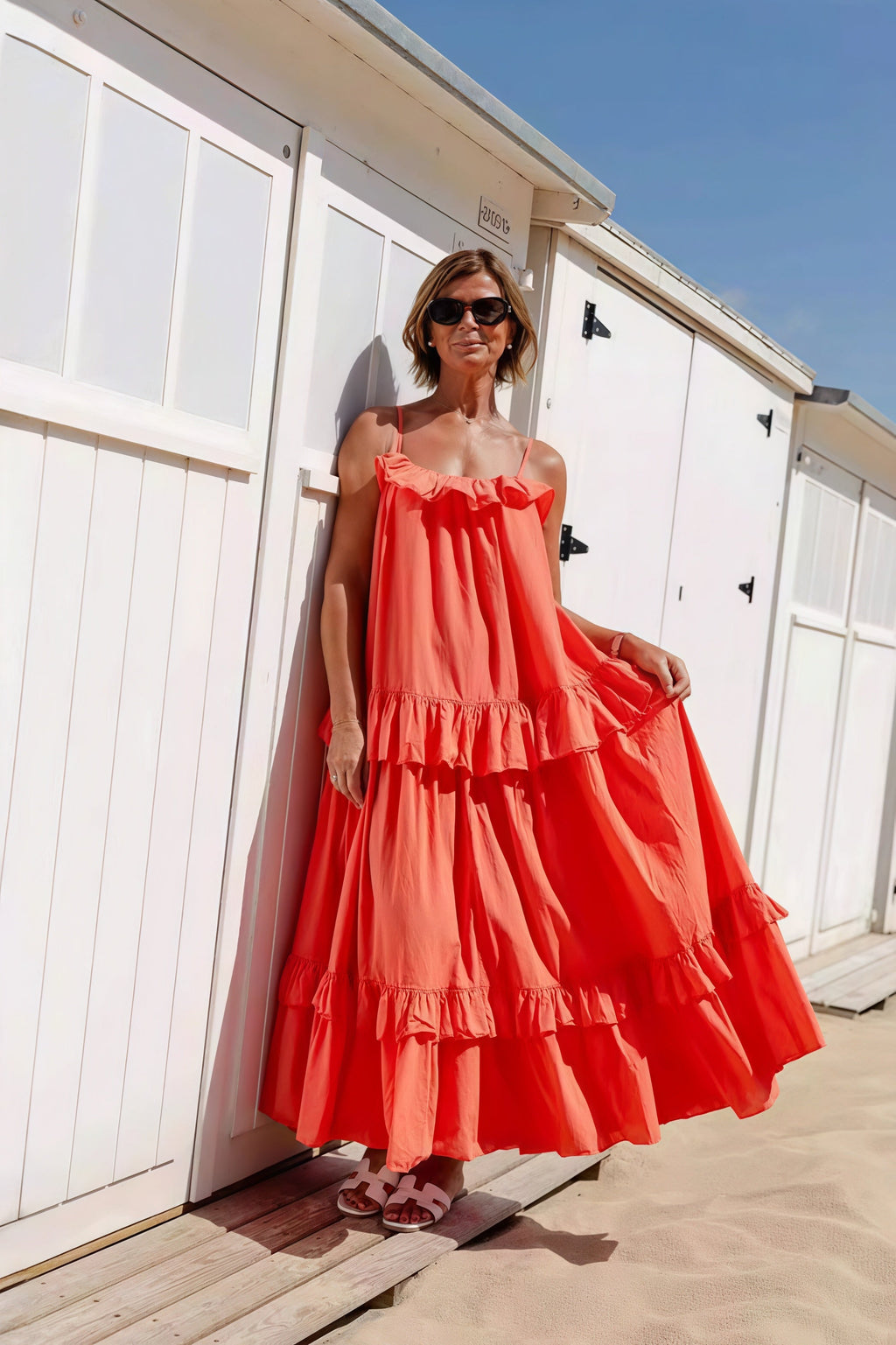 Ruffle Hem Flowy Beach Maxi Dress
