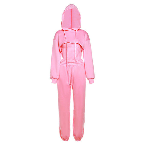 Autumn Winter Women Hooded Sweater Blouse Camisole Waist Pants Set