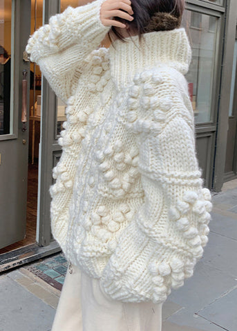 Jacquard Beige Reißverschluss Gemütliche Baumwollstrickmäntel Frühling 