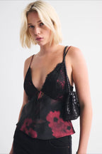 Lace Color Block Satin Backless Cami Top