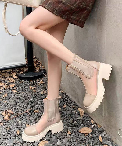Aprikosenfarbene, stilvolle, ausgehöhlte, atmungsaktive, klobige Stiefel aus Tüll 