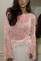 Sequin Knit Loose Long Sleeve Sweater