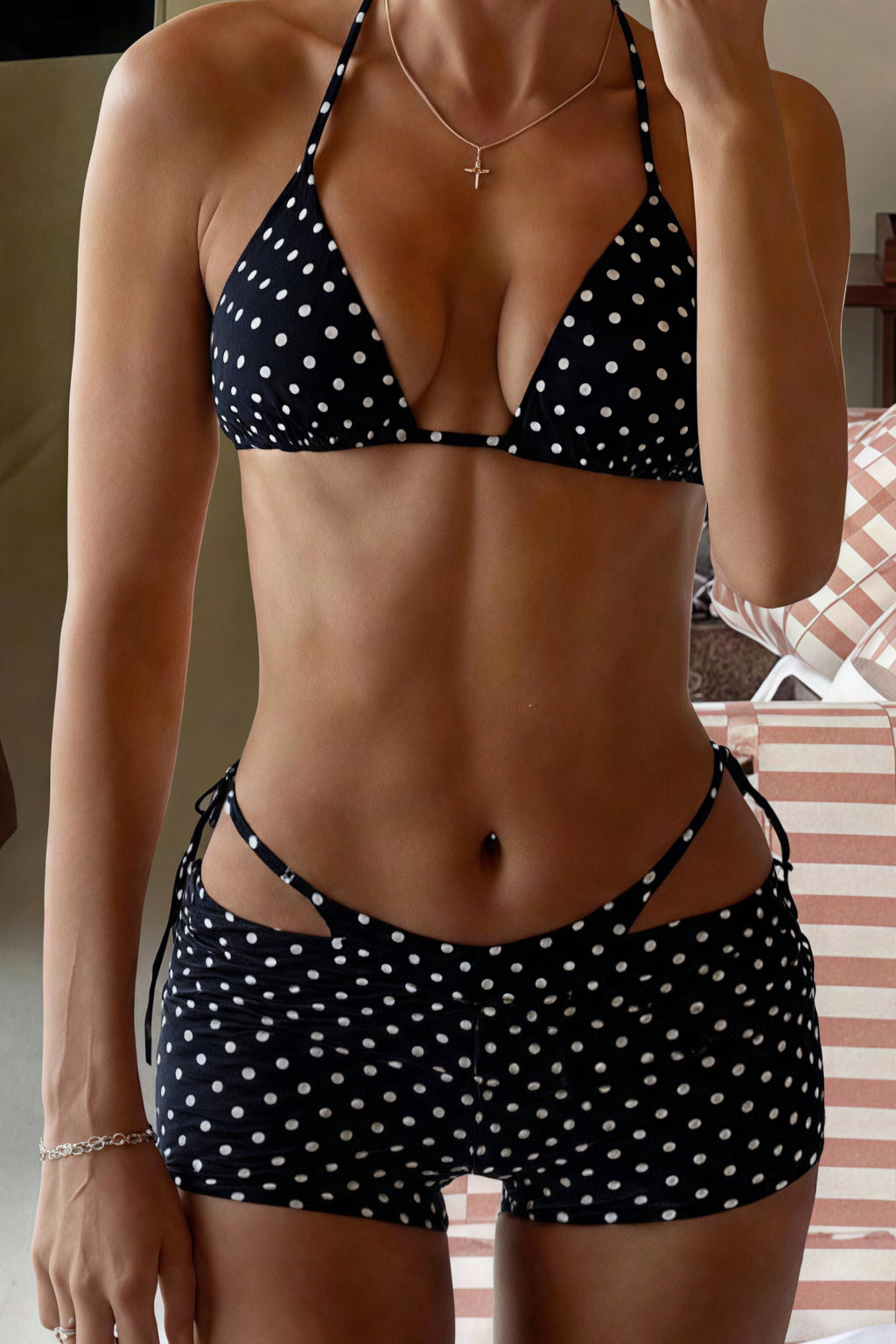 Polka Dot Tie Three Piece Bikini Set