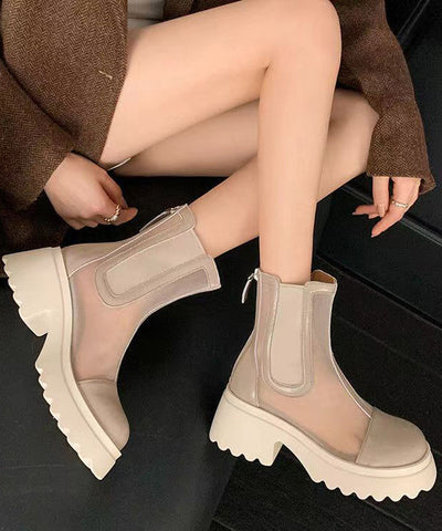 Aprikosenfarbene, stilvolle, ausgehöhlte, atmungsaktive, klobige Stiefel aus Tüll 