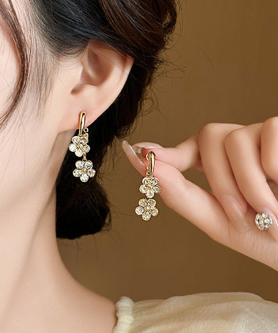 Pendientes colgantes florales de aleación de cobre y oro para mujer 
