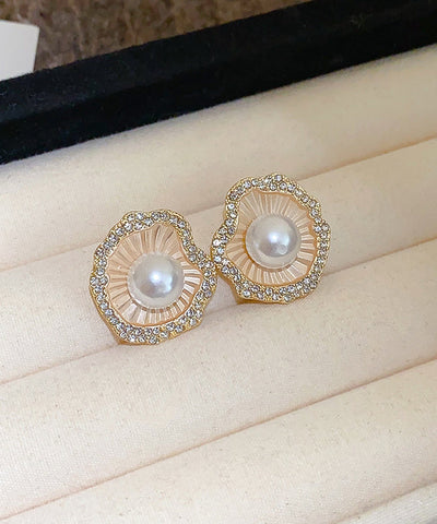 Pendientes de aleación de circonita y perla estilo champán 