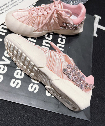 Rosa Canvas Schnürschuhe mit Zirkonspleißen für Damen 