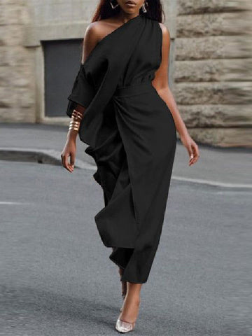Vestidos midi asimétricos de un solo hombro con abertura lateral 