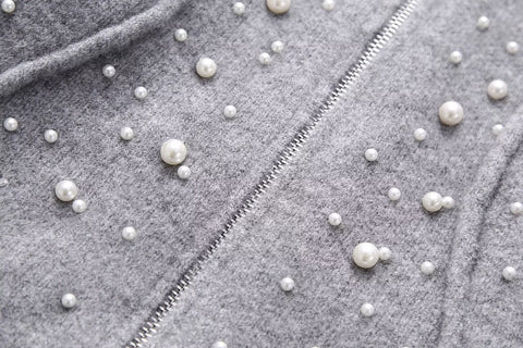 Herbst Damen Kleidung Rundhals Langarm Einreihiger Kunstperlenpullover 