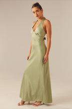 Elegant Solid V Neck Slim Maxi Dress
