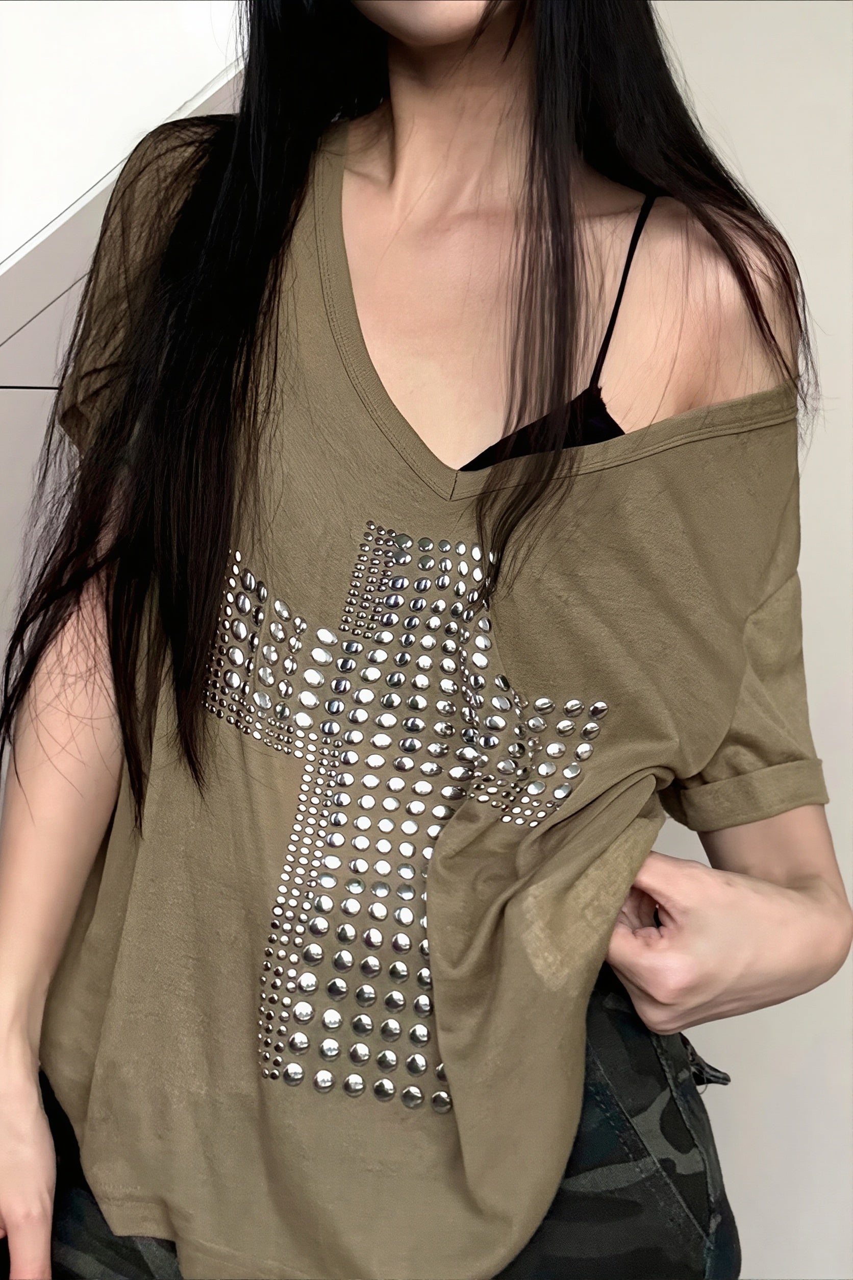 Y2K Copper Cross Print Loose T-Shirt