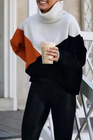 Suéteres de cuello alto con patchwork y bloques de color para trabajo informal (4 colores) 