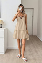 Loose Fit Color Block Ruffle Holiday Midi Dress