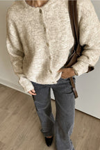 Soft Gray Vintage Shell-Button Knit Cardigan