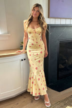 Floral Square Cap Sleeve Maxi Dress
