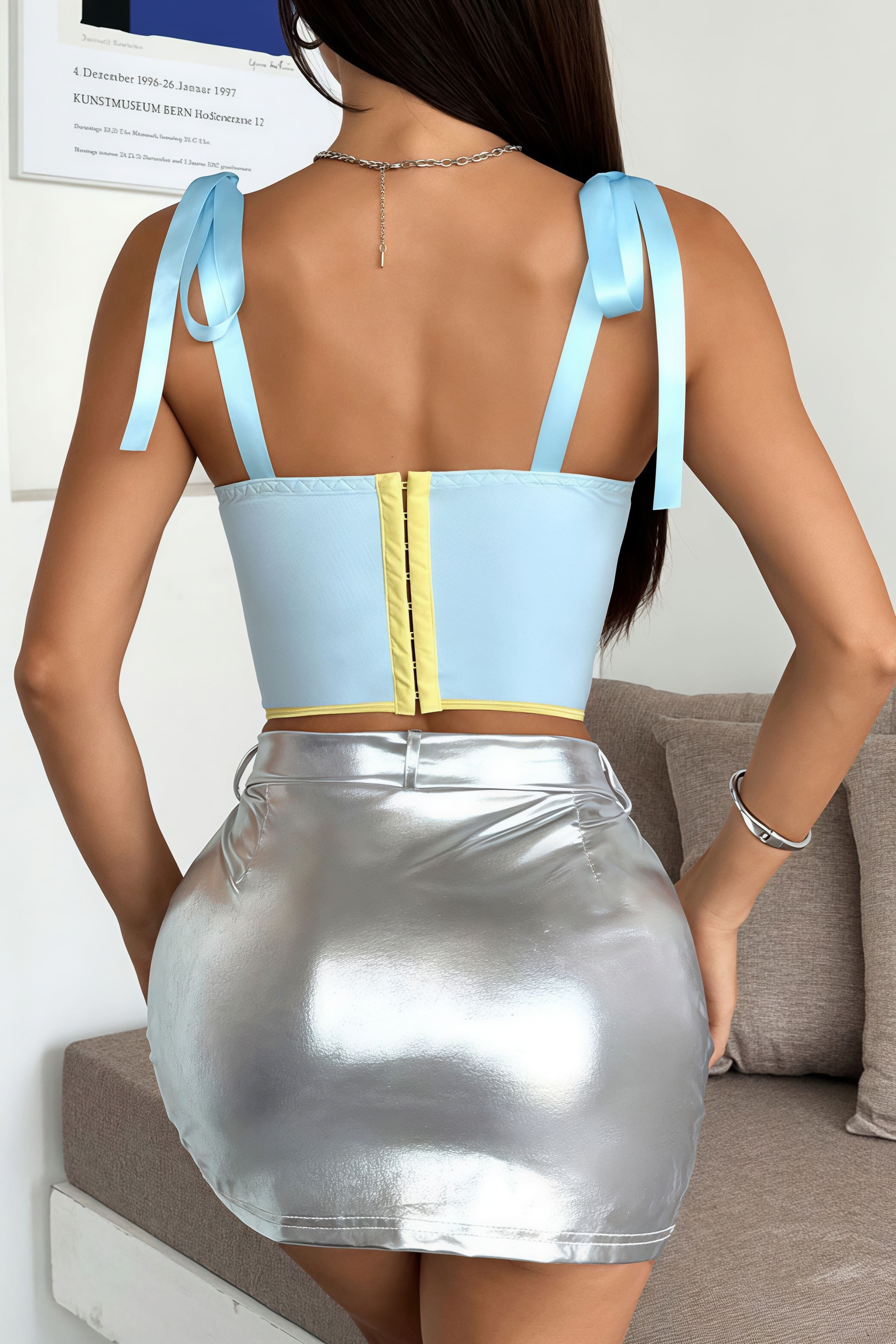 Chic Satin Ribbon Lace Up Corset Cami Top