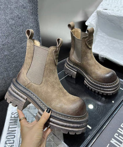 Stilvolle Shelsea-Stiefel mit Spleiß-Plateau in Khaki 