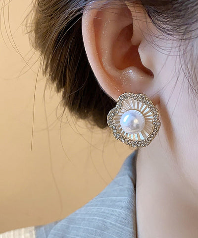 Pendientes de aleación de circonita y perla estilo champán 