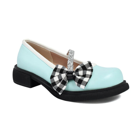 - Blau Rosa Weiß Lolita Stil Süße Mädchen Student Mary Jane Schuhe Frauen Runde Zehen Plattform Plaid Schleife JK Uniform Flats Loafers 42 