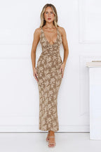 Jacquard V-Neck Backless Cami Maxi Dress