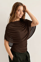 Solid Sheer Ruffle Scarf Neck Blouse
