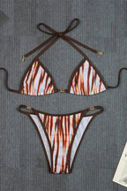 Chic Striped Print Tie Back High Waist Bikini Sets