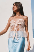 Glitter Ruffle Sequin Cropped Cami Top