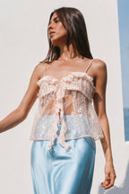 Glitter Ruffle Sequin Cropped Cami Top