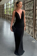 Chic Solid Deep V Cami Backless Slim Fit Maxi Dress