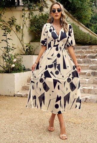 VESTIDO MIDI ESTAMPADO HIDDEN PASSAGE - BEIGE 