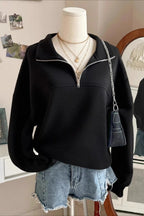 Solid Half Zip Loose V-Neck Sweatshirts