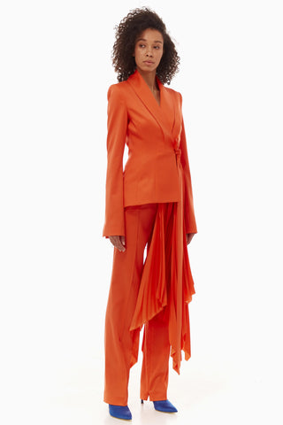 Solid Long Sleeve Pleated Blazer
