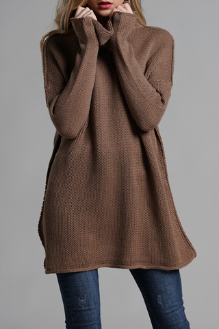 Casual Solid Split Joint Turtleneck Tops Sweater