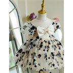 Kleinkind-Abendkleid, kleines Mädchen, Prinzessinnenkleid mit Schleife, bedruckt, flauschig, Kommunionskleid 