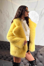 Yellow Faux Fur Open Front Coat