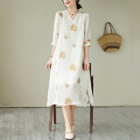 Summer V-Neck Loose Casual Floral Dress