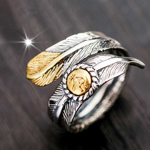 Anillo de moda personalizado con pluma de plata esterlina 