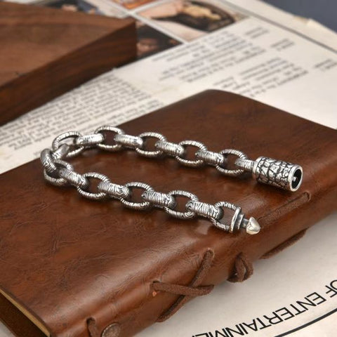 Sterling Silver Carved Stone Texture Bracelet