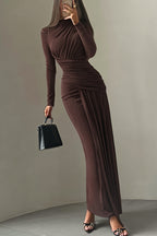 Simple Solid Long Sleeve Maxi Dress