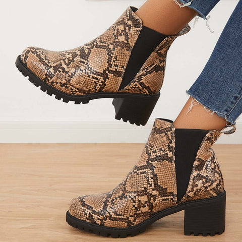 Chelsea-Stiefel aus Kunstleder mit Profilsohle, Schlupfstiefeletten mit dickem Absatz 