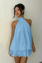 Vacation Halter Backless High Waist Flowy Mini Dress