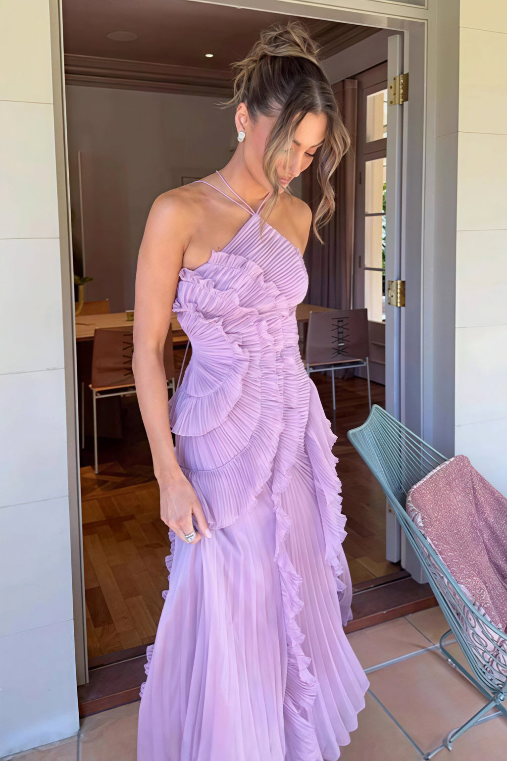 Ruched Halter Sexy Backless Maxi Dress