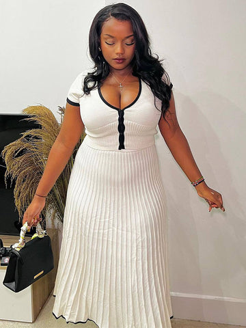 TARUXY Conjuntos de falda de punto con volantes para mujer, tops cortos de verano con cuello en V profundo, conjuntos de vestidos elegantes para vacaciones, conjuntos de 2 piezas para mujer, nuevos 