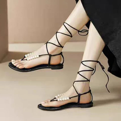 Sandalias Rome con punta de clip para mujer, zapatos planos con cuentas, moda de verano 2024, nuevas zapatillas de diseñador, tendencia informal, chanclas para mujer 