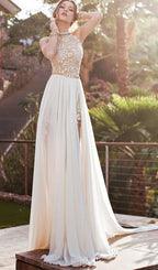 Wunderschönes, rückenfreies Spitzenkleid mit hohem Ausschnitt und Neckholder für Hochzeit und Party