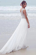 Strandhochzeitskleider A-Linie V-Ausschnitt Kurze Schleppe Sexy Brautkleid