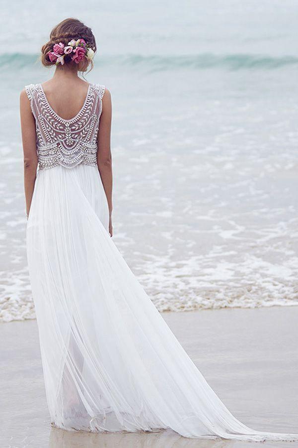 Strandhochzeitskleider A-Linie V-Ausschnitt Kurze Schleppe Sexy Brautkleid