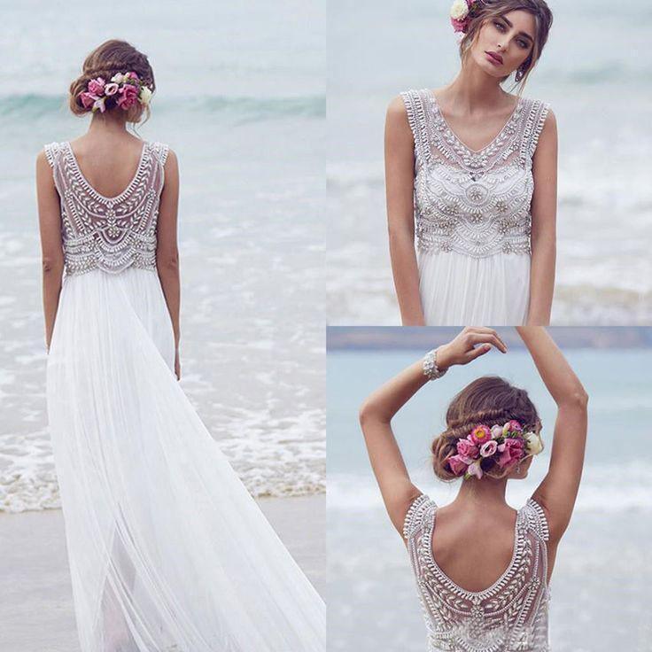 Strandhochzeitskleider A-Linie V-Ausschnitt Kurze Schleppe Sexy Brautkleid