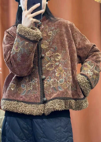 Kaffee Teddy Kunstpelz Patchwork Baumwolle gefüllt Mäntel Stehkragen Frühling 